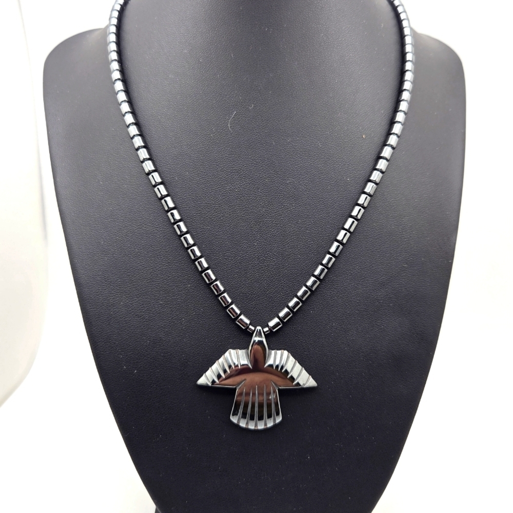 Natural Hematite Necklace w/ Pendant 18" THUNDERBIRD Minimalist Collection